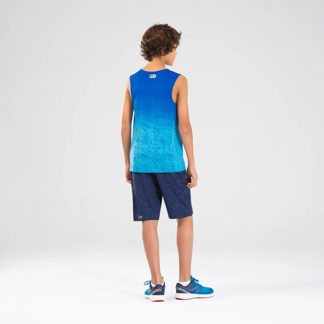 Débardeur running - athlétisme respirant garçon KIPRUN CARE bleu et rouge