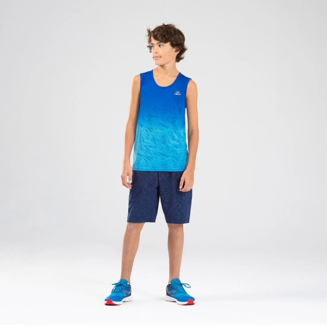 Débardeur running - athlétisme respirant garçon KIPRUN CARE bleu et rouge