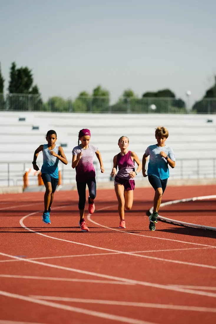 Débardeur running - athlétisme respirant garçon KIPRUN CARE bleu et rouge