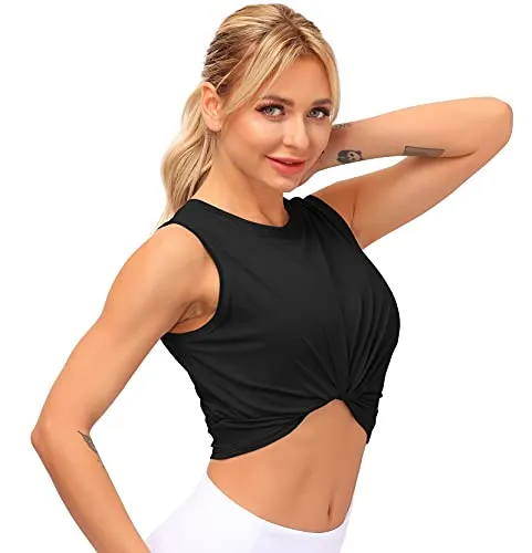 Dragon Fit Women Sleeveless Yoga Tops Workout Cool T-Shirt Running Short Tank Crop Tops (Black, Small)