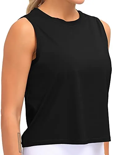 Dragon Fit Women Sleeveless Yoga Tops Workout Cool T-Shirt Running Short Tank Crop Tops (Black, Small)