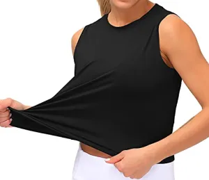 Dragon Fit Women Sleeveless Yoga Tops Workout Cool T-Shirt Running Short Tank Crop Tops (Black, Small)
