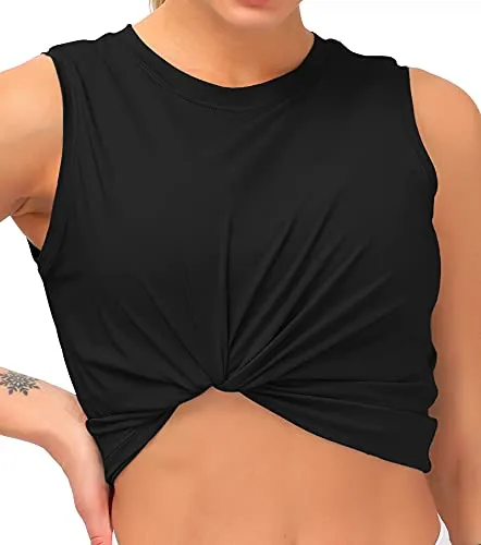 Dragon Fit Women Sleeveless Yoga Tops Workout Cool T-Shirt Running Short Tank Crop Tops (Black, Small)
