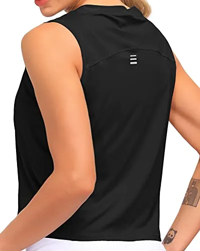 Dragon Fit Women Sleeveless Yoga Tops Workout Cool T-Shirt Running Short Tank Crop Tops (Black, Small)