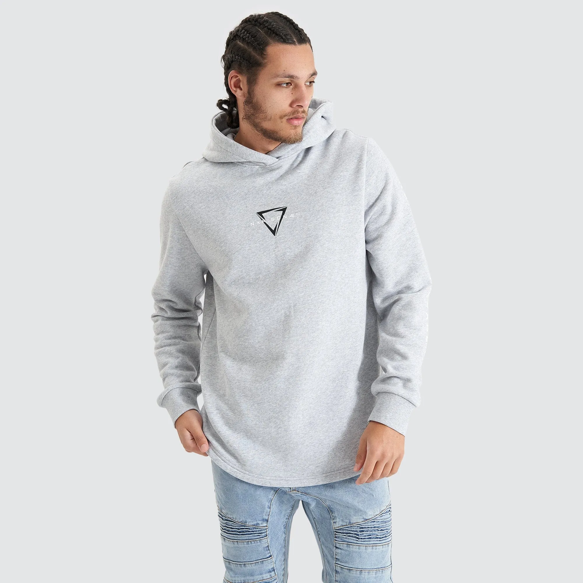 Eight Rank Dual Curved Hoodie Grey Marle