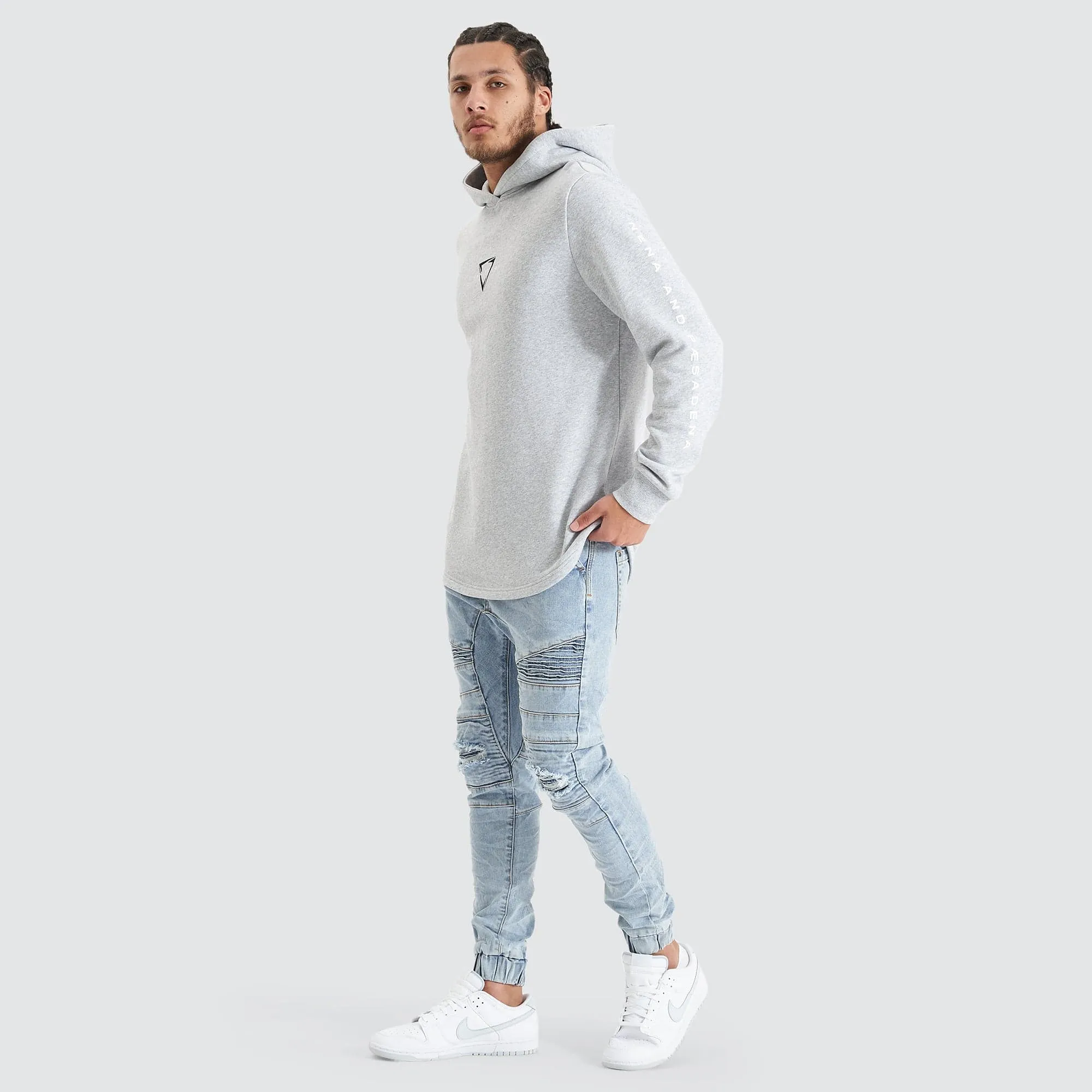 Eight Rank Dual Curved Hoodie Grey Marle
