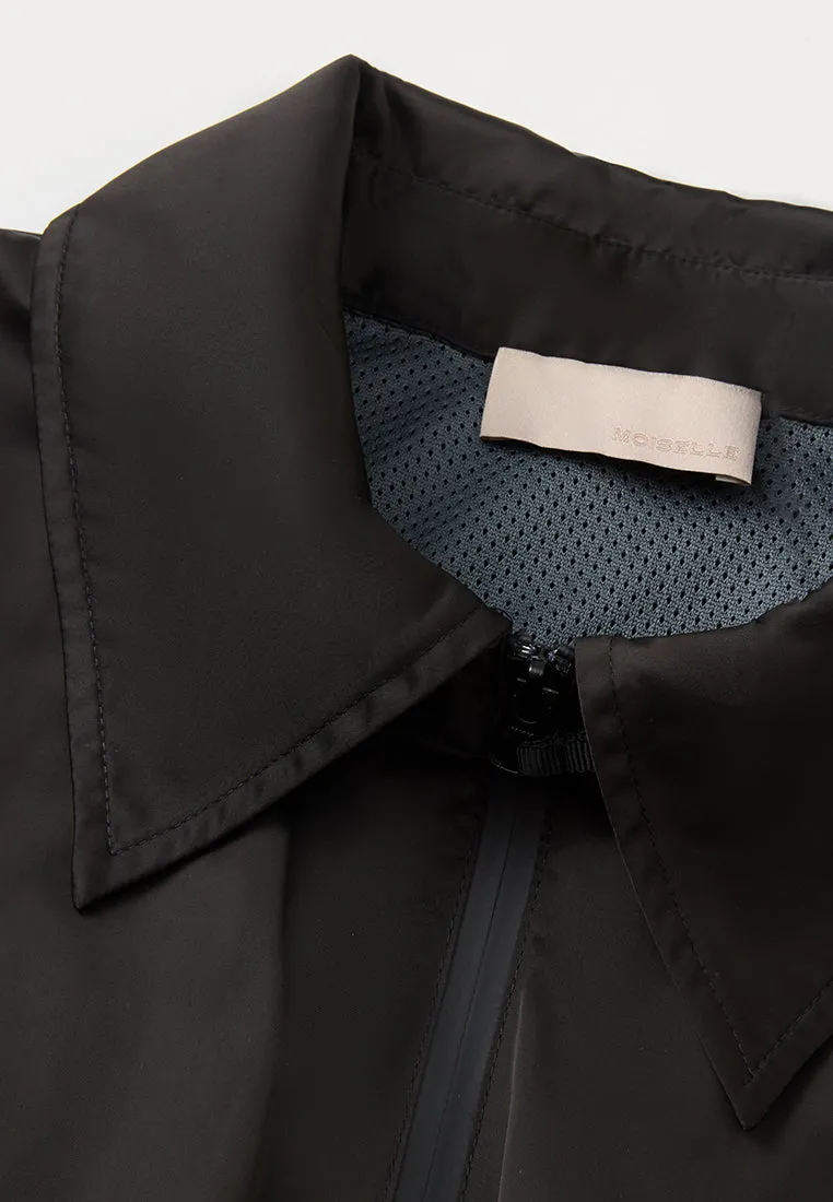 Elasticated-waistband Pleated-detail Windbreaker Dress