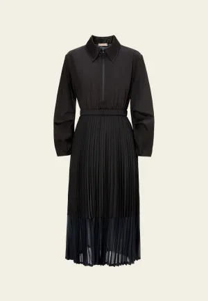 Elasticated-waistband Pleated-detail Windbreaker Dress
