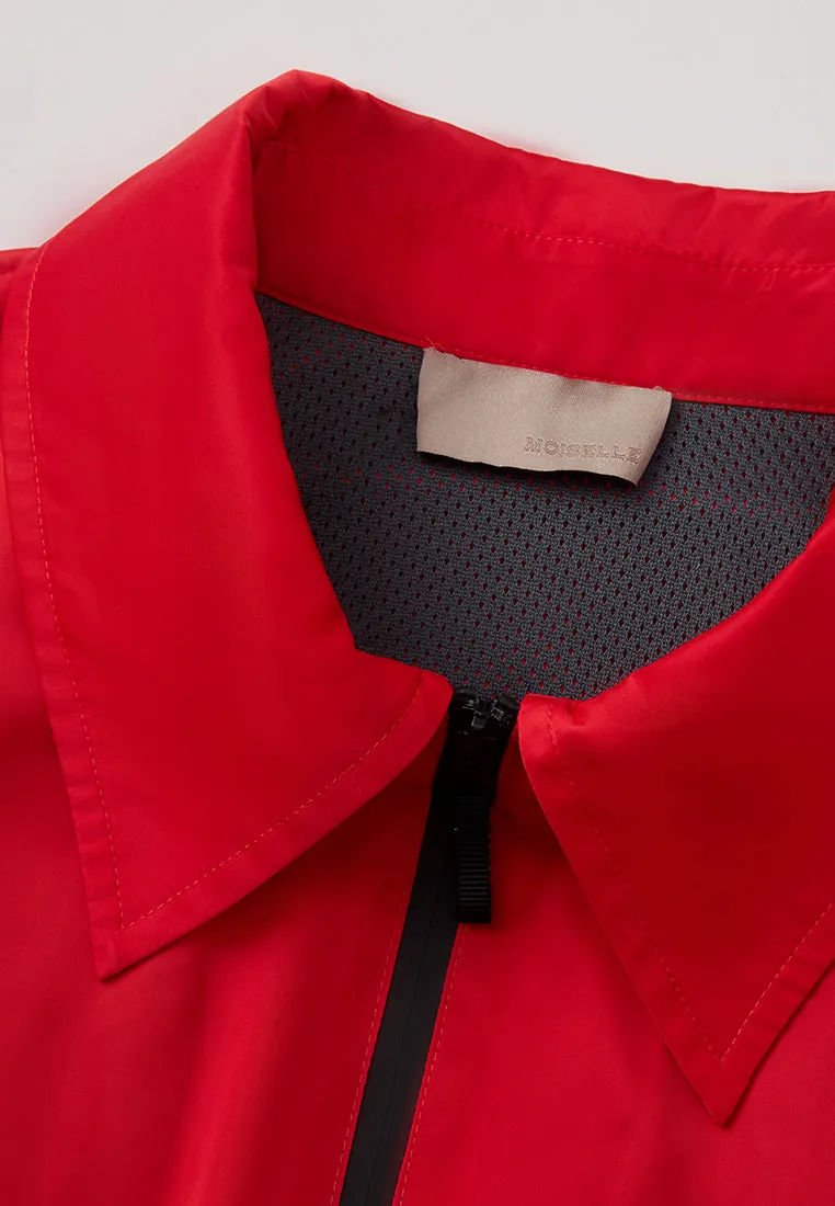 Elasticated-waistband Pleated-detail Windbreaker Dress