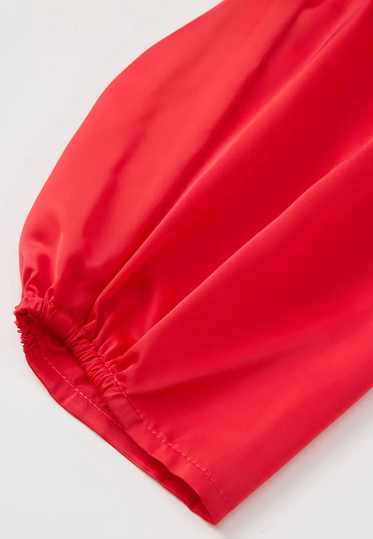 Elasticated-waistband Pleated-detail Windbreaker Dress