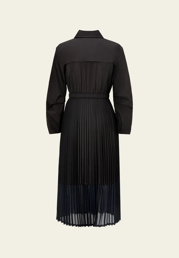 Elasticated-waistband Pleated-detail Windbreaker Dress
