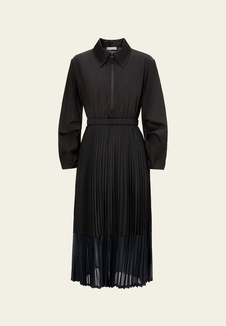 Elasticated-waistband Pleated-detail Windbreaker Dress