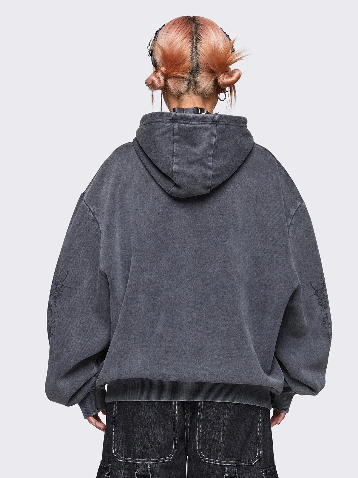 Enigmatic Grey Washed Zip Up Hoodie