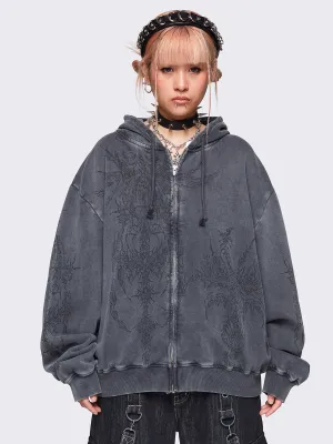 Enigmatic Grey Washed Zip Up Hoodie