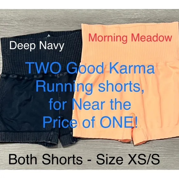 Free People, TWO PAIRS! Good Karma, running shorts, XS/S, Navy &amp; Peach, NEW!