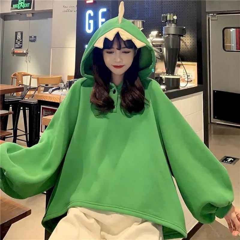 Green Dinosaur 3d Back Fins Oversize Hoodie