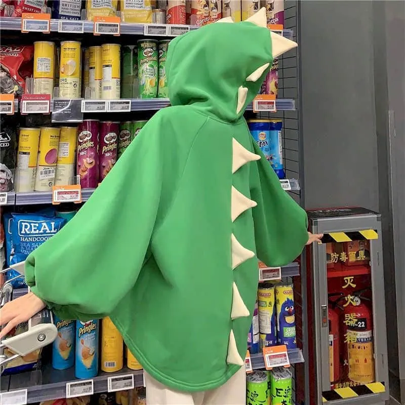 Green Dinosaur 3d Back Fins Oversize Hoodie