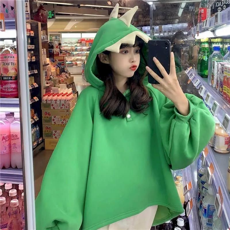 Green Dinosaur 3d Back Fins Oversize Hoodie