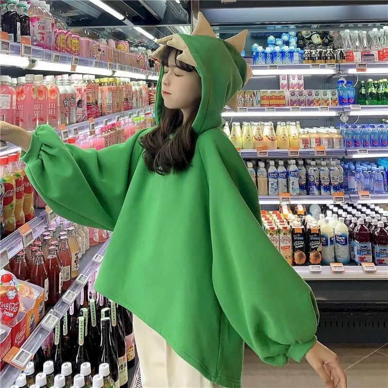 Green Dinosaur 3d Back Fins Oversize Hoodie