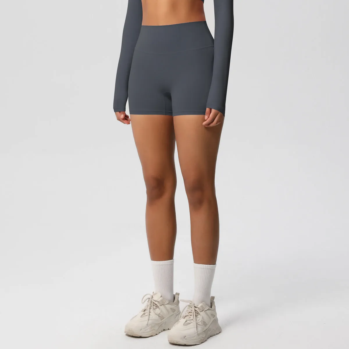 High-Waisted Solid Yoga and Fitness Shorts for Active Comfort