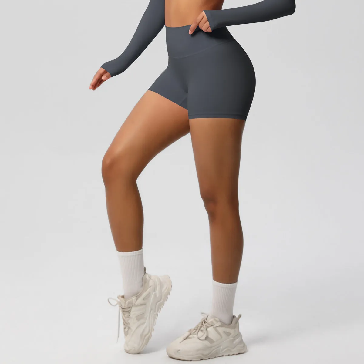 High-Waisted Solid Yoga and Fitness Shorts for Active Comfort