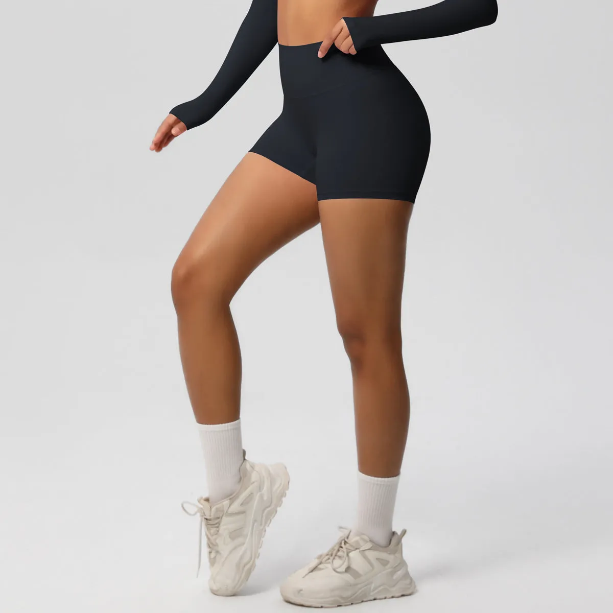 High-Waisted Solid Yoga and Fitness Shorts for Active Comfort