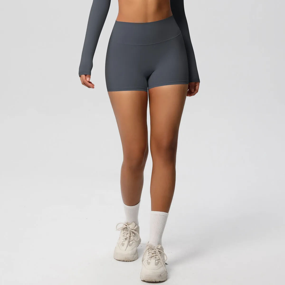 High-Waisted Solid Yoga and Fitness Shorts for Active Comfort