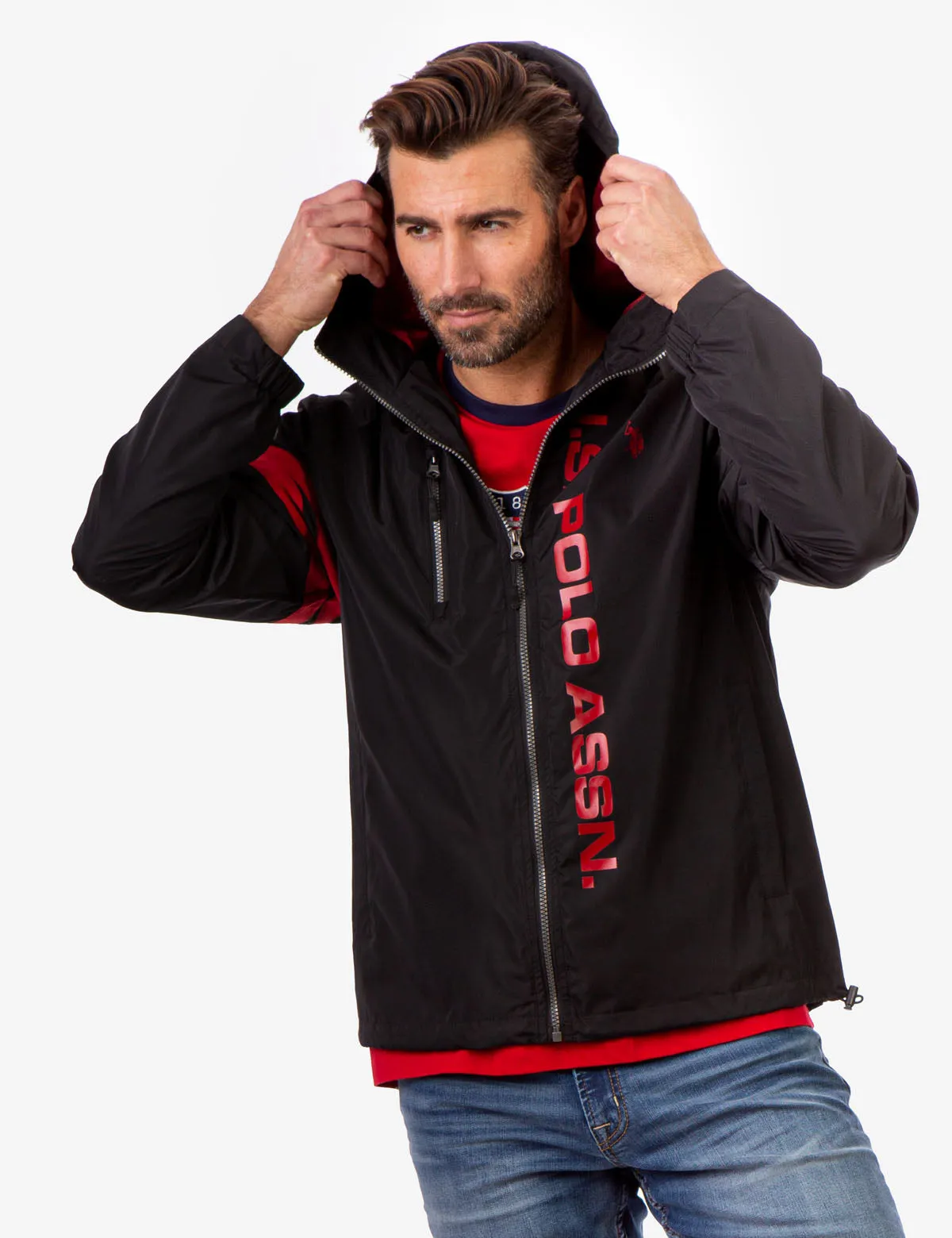 HOODED STRIPE WINDBREAKER