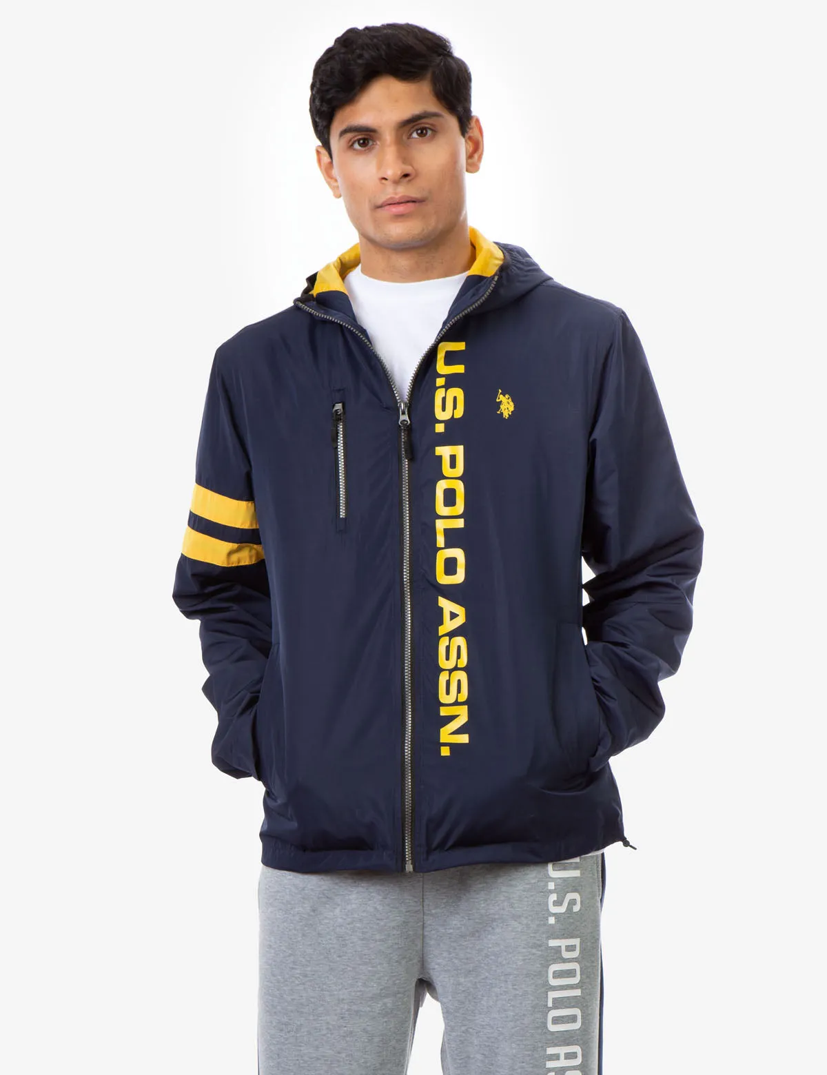 HOODED STRIPE WINDBREAKER