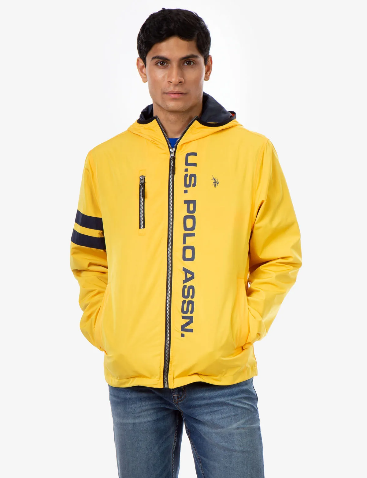 HOODED STRIPE WINDBREAKER