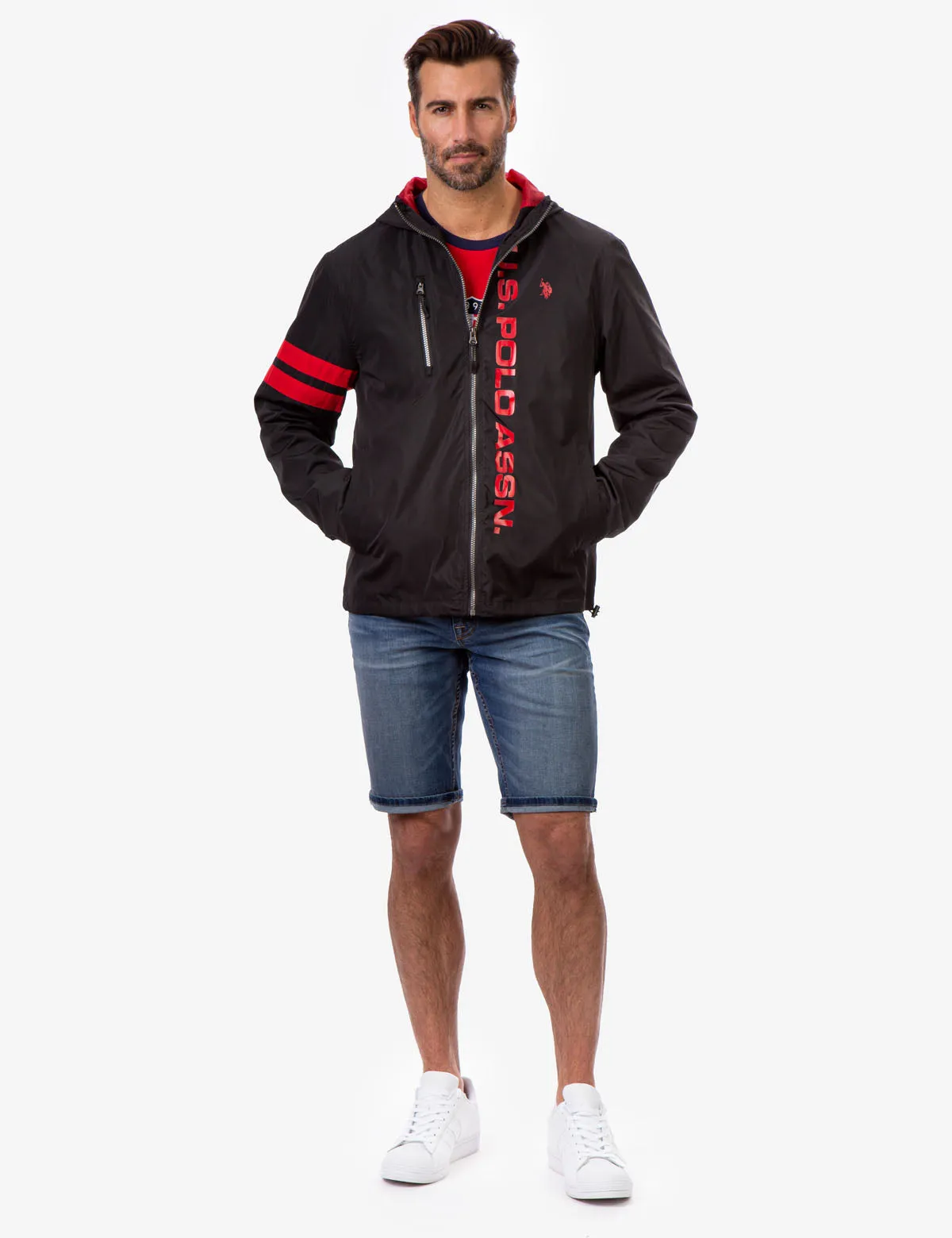 HOODED STRIPE WINDBREAKER