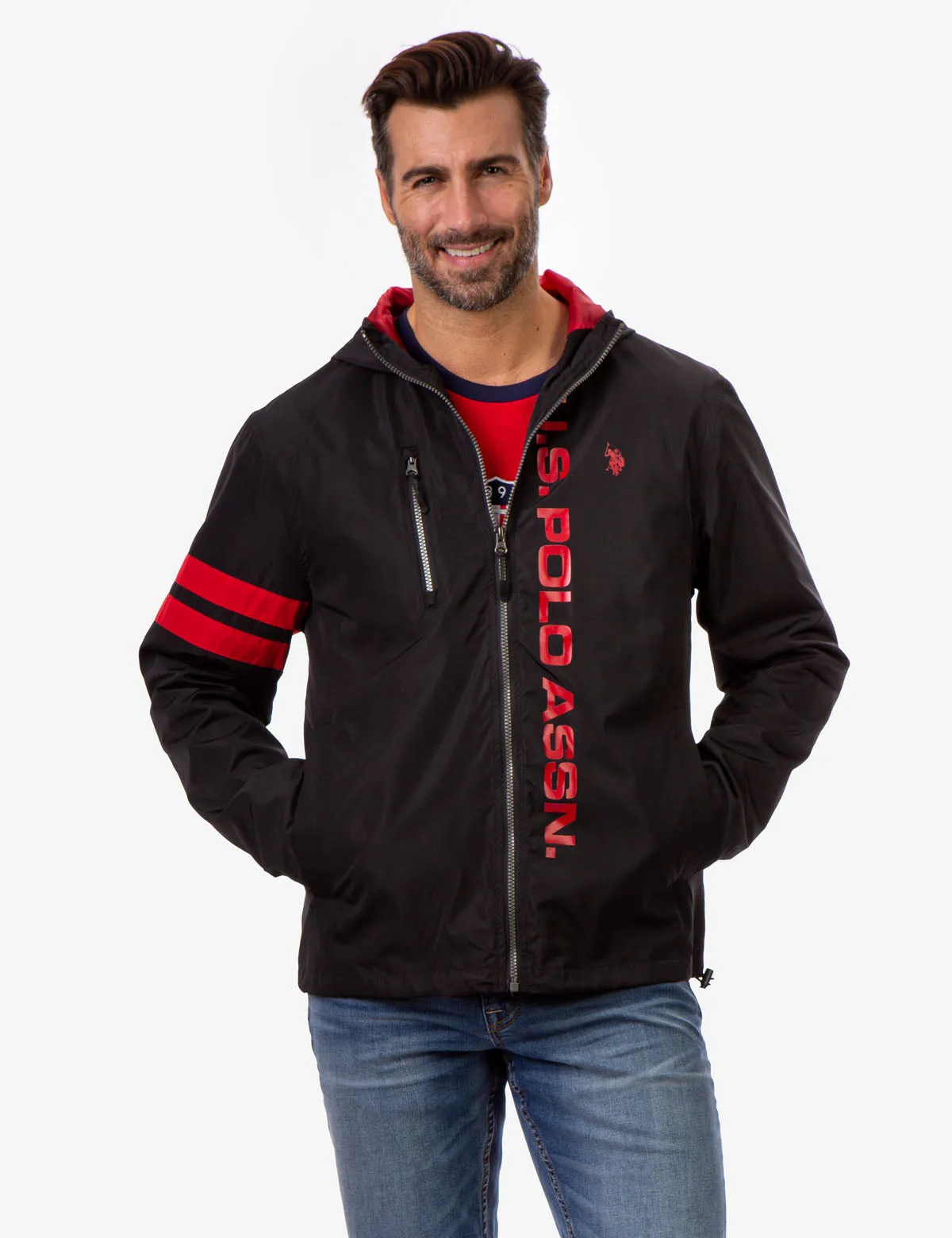 HOODED STRIPE WINDBREAKER