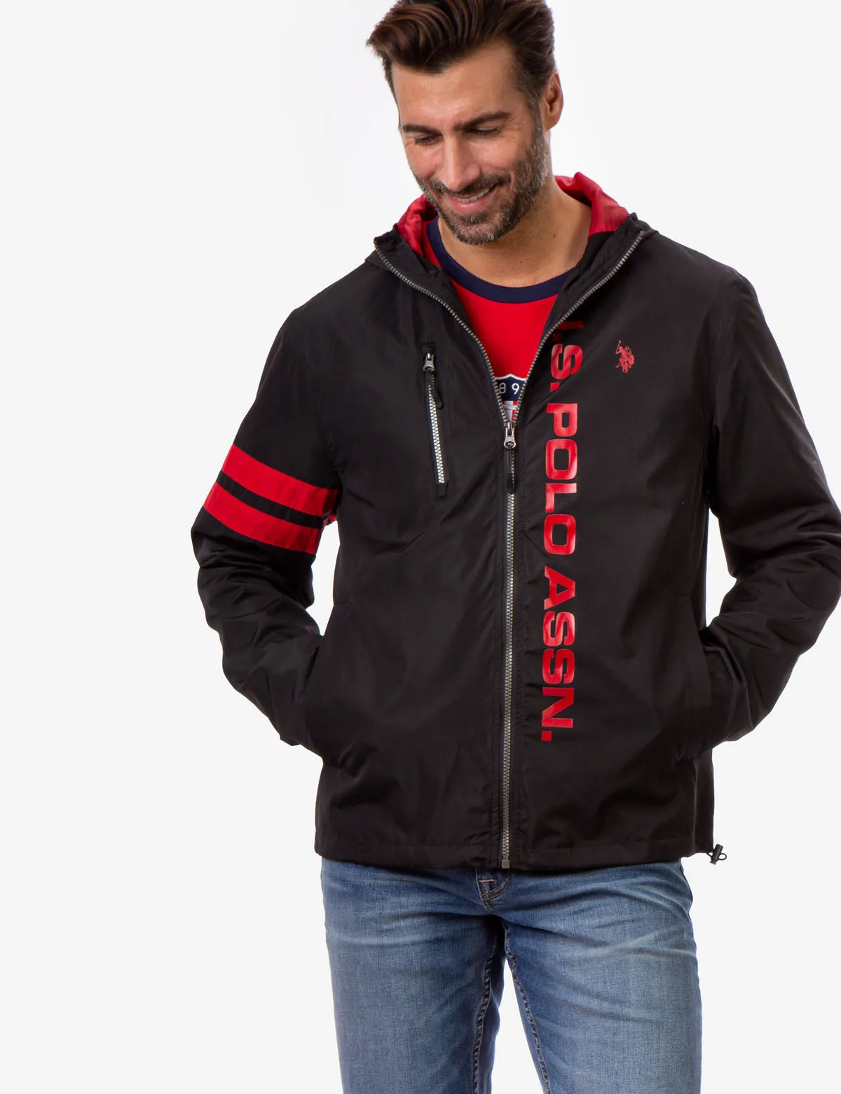 HOODED STRIPE WINDBREAKER