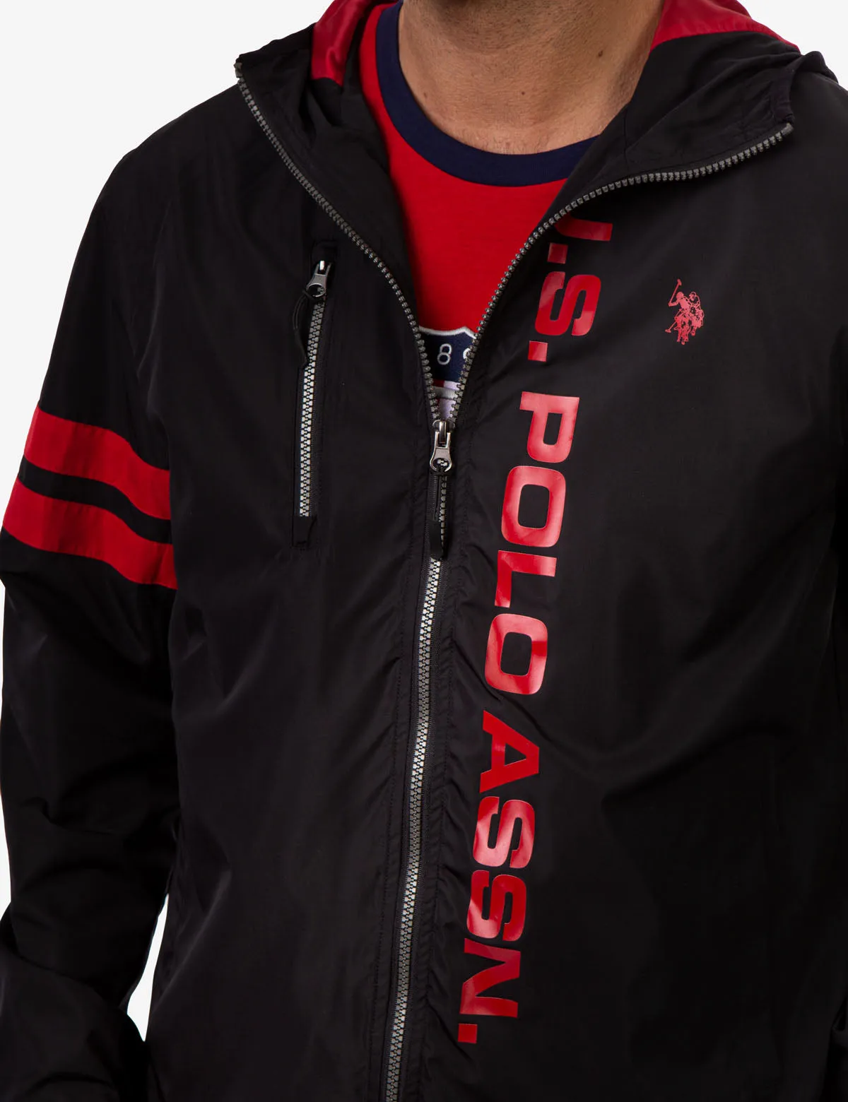 HOODED STRIPE WINDBREAKER