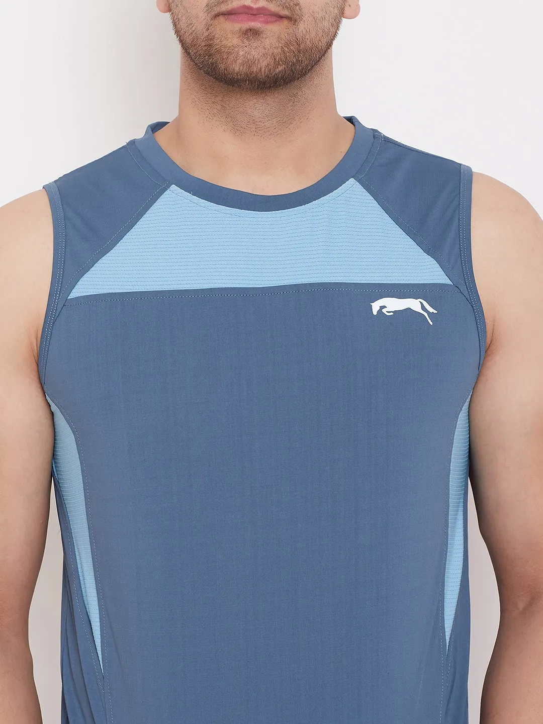 JUMP USA Men Solid Blue Sleeveless Training T-shirt