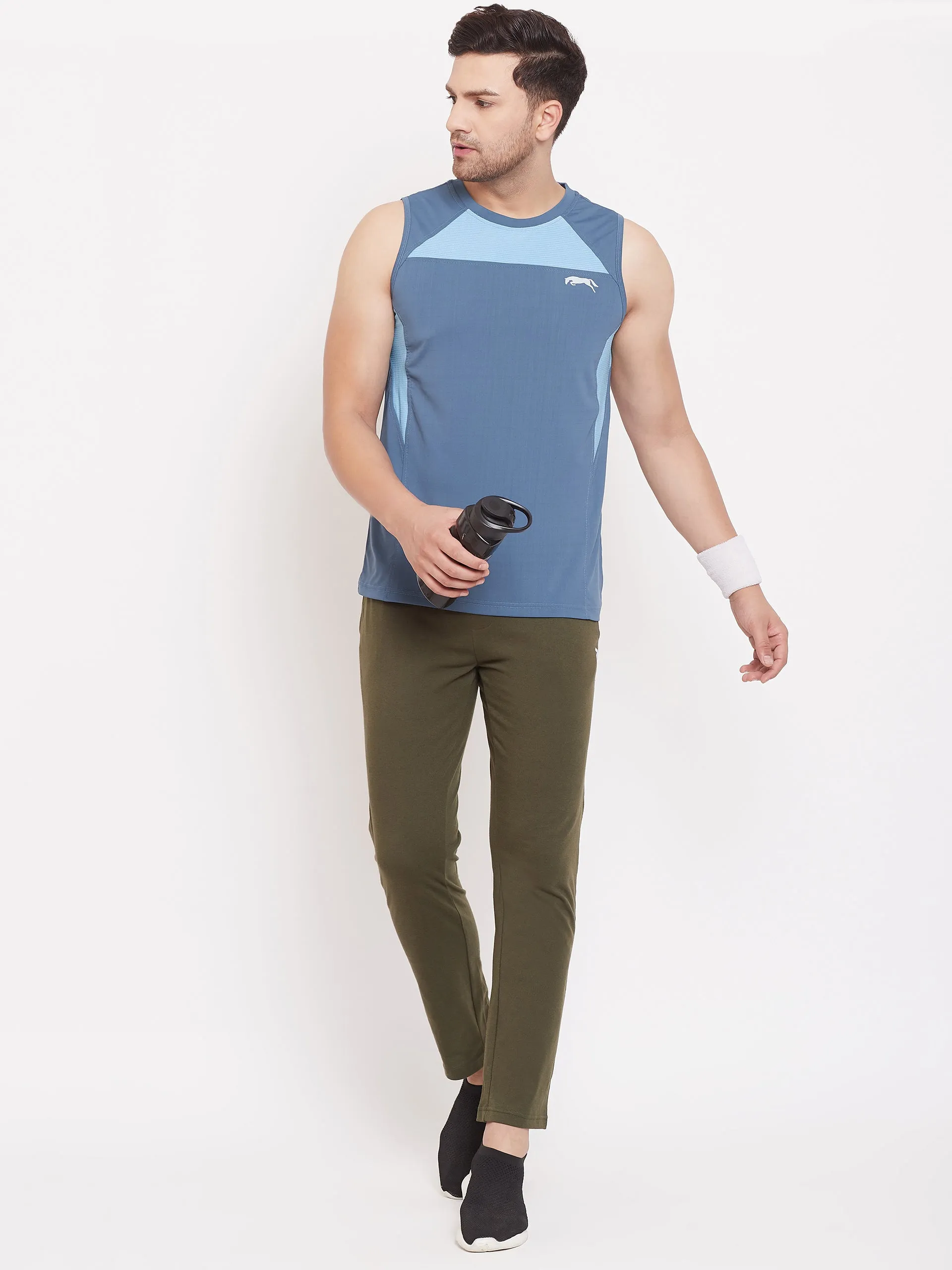 JUMP USA Men Solid Blue Sleeveless Training T-shirt