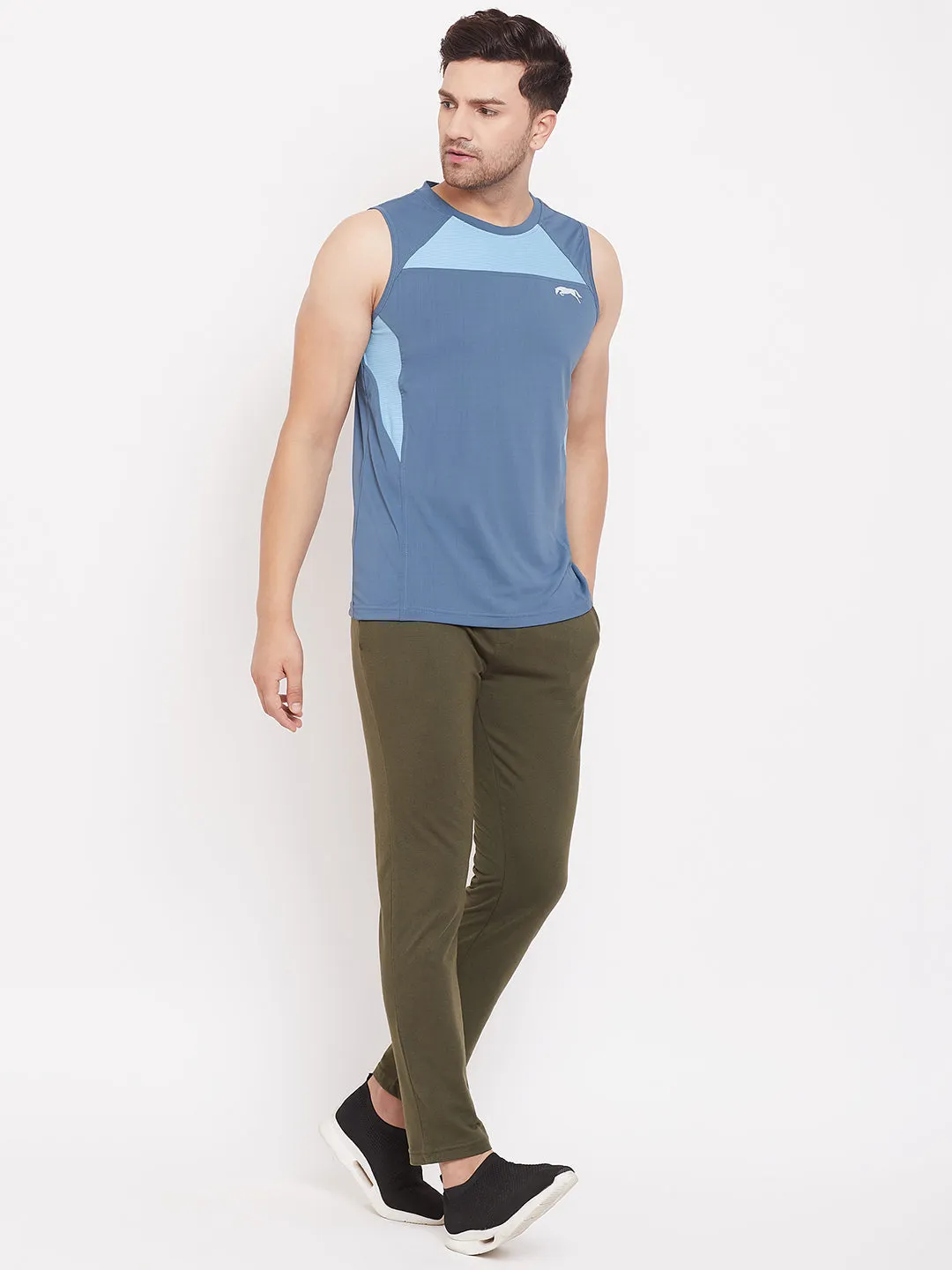 JUMP USA Men Solid Blue Sleeveless Training T-shirt