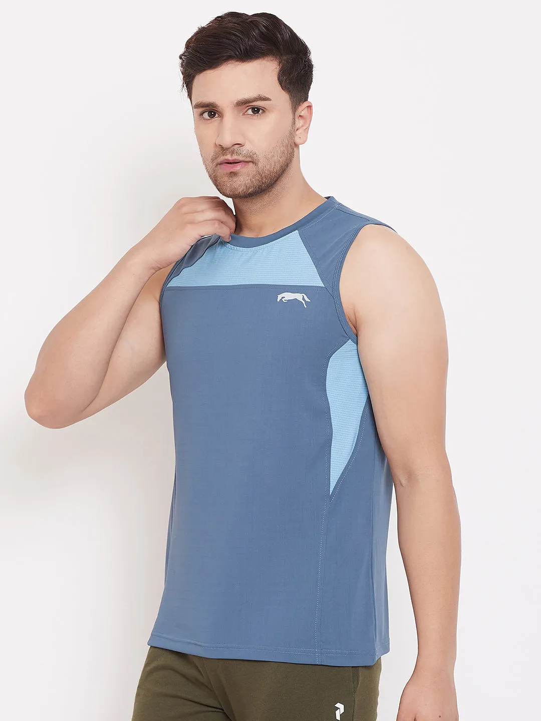 JUMP USA Men Solid Blue Sleeveless Training T-shirt