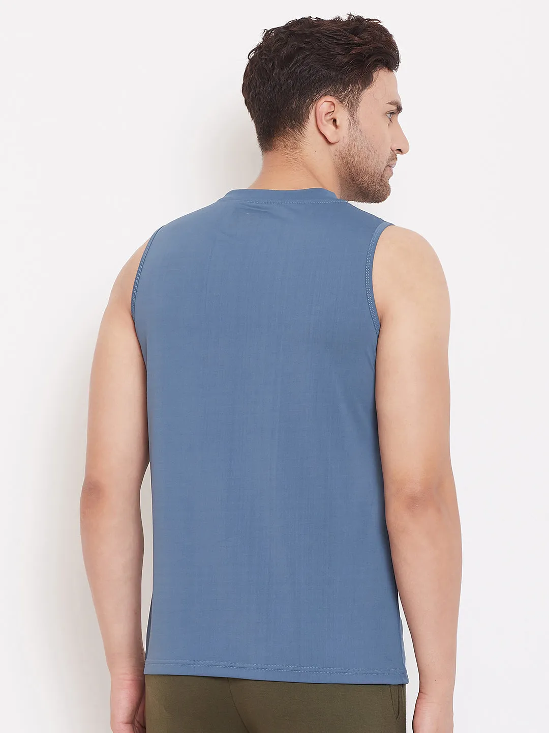 JUMP USA Men Solid Blue Sleeveless Training T-shirt