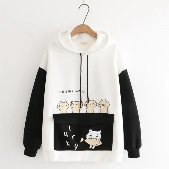Kawaii Cartoon Cat Hoodies
