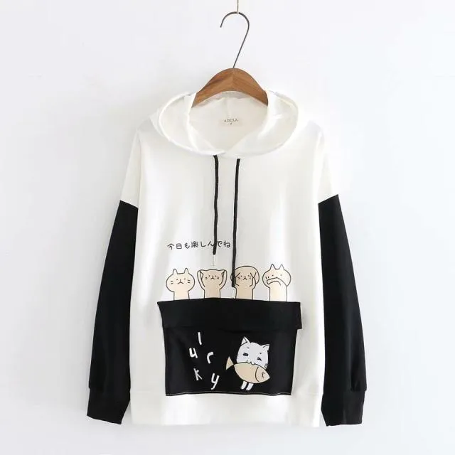 Kawaii Cartoon Cat Hoodies