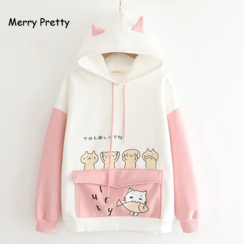 Kawaii Cartoon Cat Hoodies