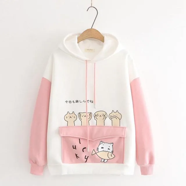 Kawaii Cartoon Cat Hoodies
