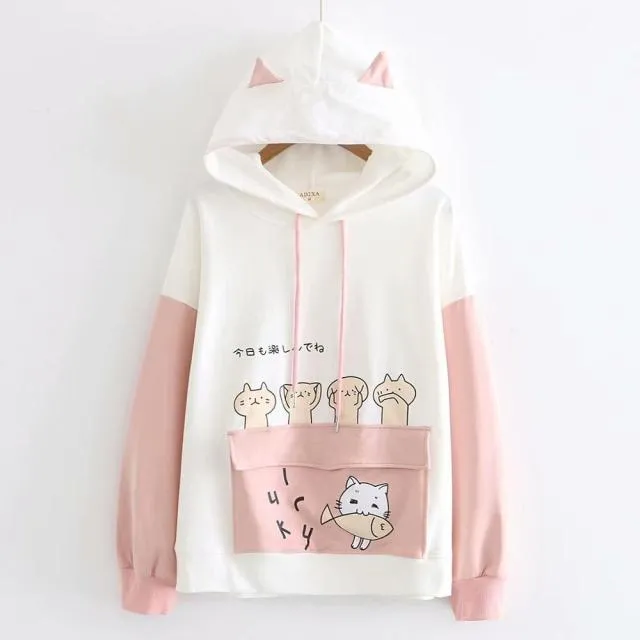 Kawaii Cartoon Cat Hoodies