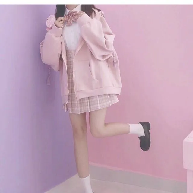Kawaii Soft Girl Sweet Pink Hoodies