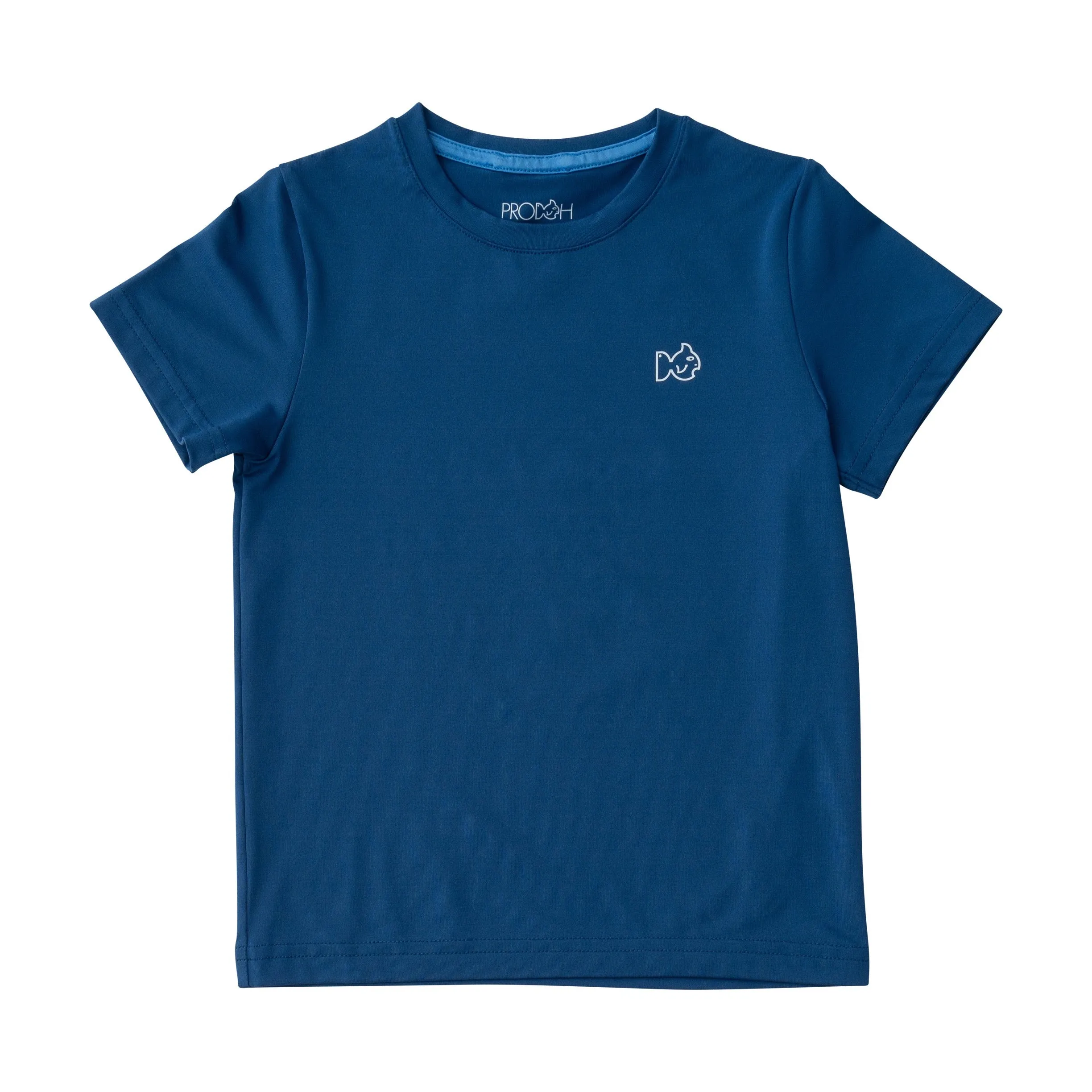Kids Pro Performance Short Sleeve Fishing T-shirt in Set Sail Navy Blue with White Marlin Fish