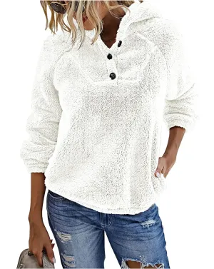 KIRUNDO Women's 2024 Winter Fuzzy Fleece Hoodies Sweatshirts Casual Long Sleeves Shaggy Sherpa Pullover With Pockets