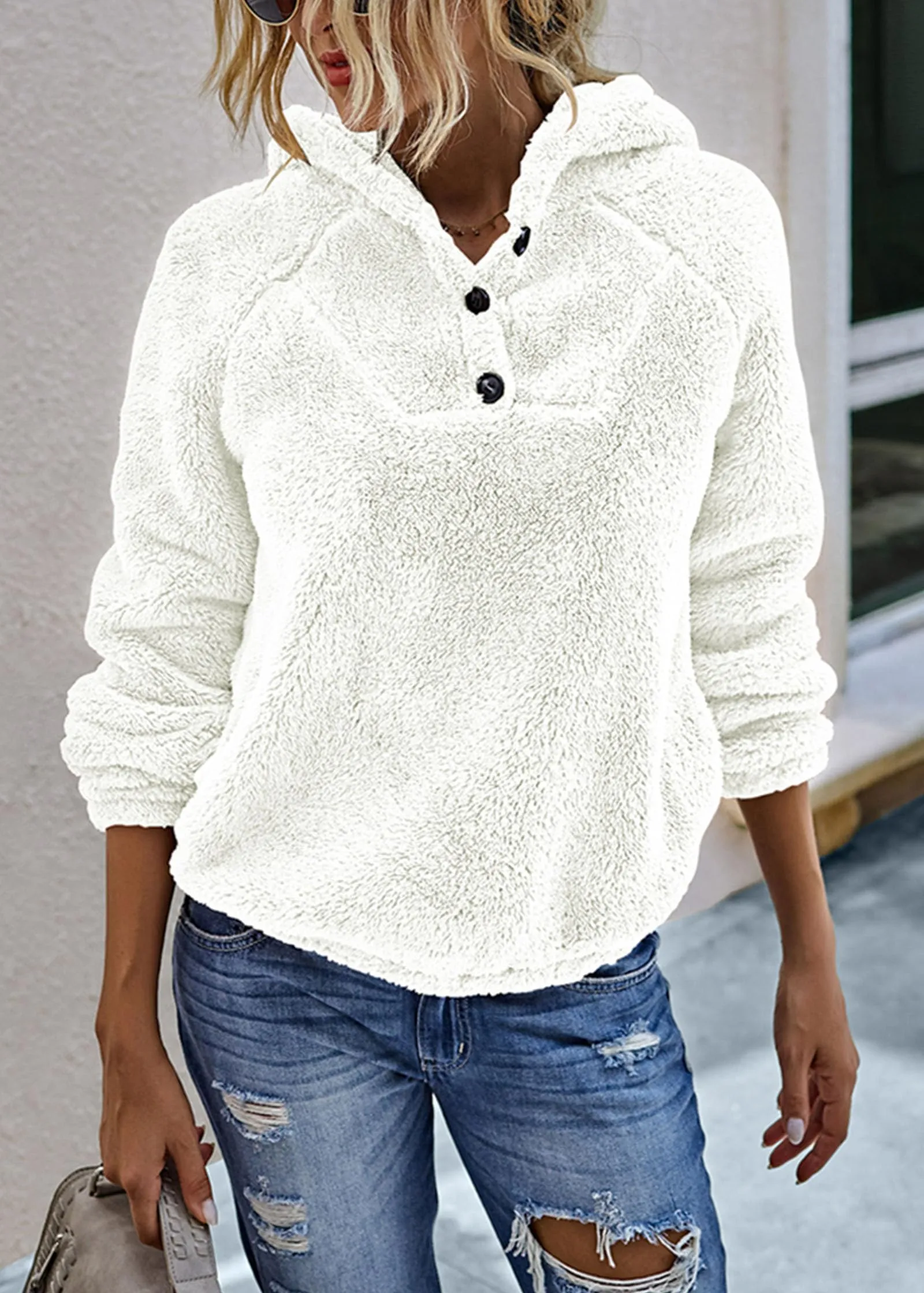KIRUNDO Women's 2024 Winter Fuzzy Fleece Hoodies Sweatshirts Casual Long Sleeves Shaggy Sherpa Pullover With Pockets