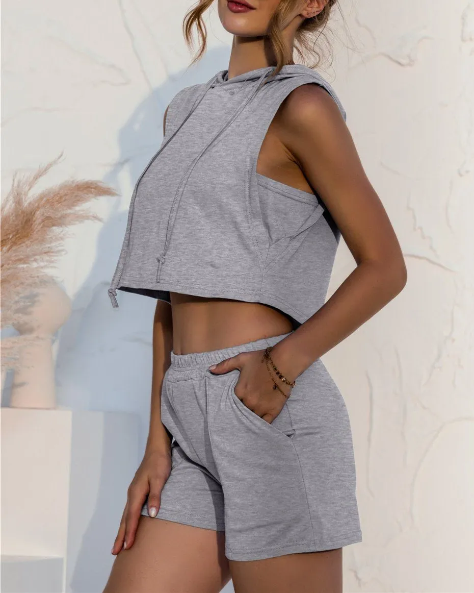 Lady Tank Top Shorts Two-Piece Sets - Grey
