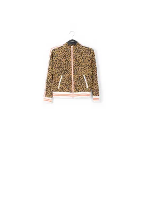 Leopard-print track jacket with 'riot' slogan